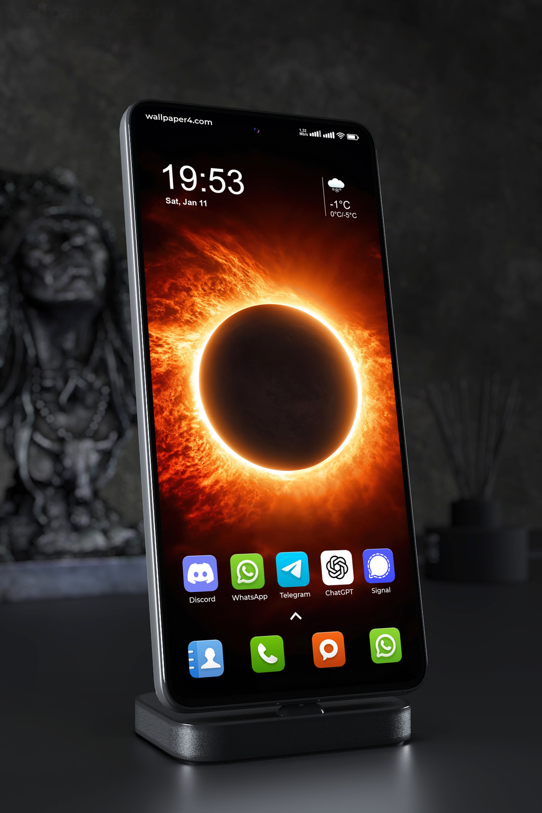 Phone Wallpaper 5595 - Fiery Solar Eclipse in Deep Space