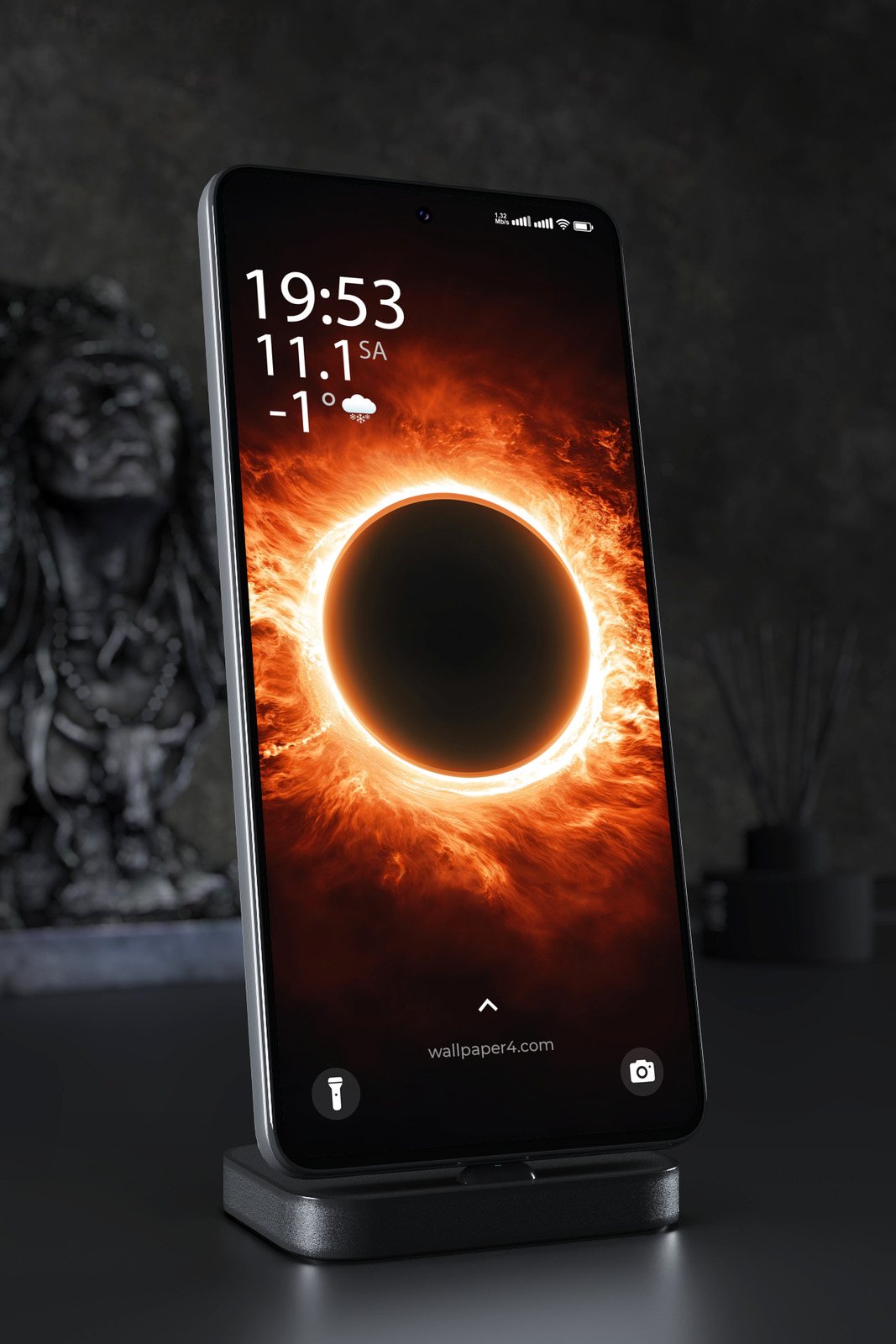 Mobile Wallpaper 5595 - Fiery Solar Eclipse in Deep Space