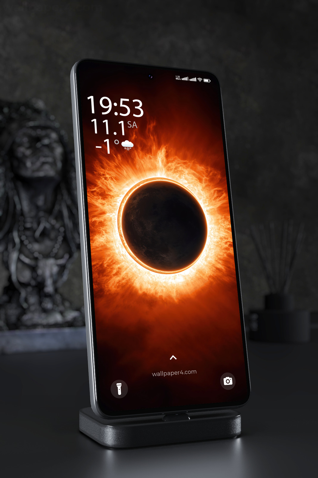 Mobile Wallpaper 5595 - Fiery Solar Eclipse in Deep Space