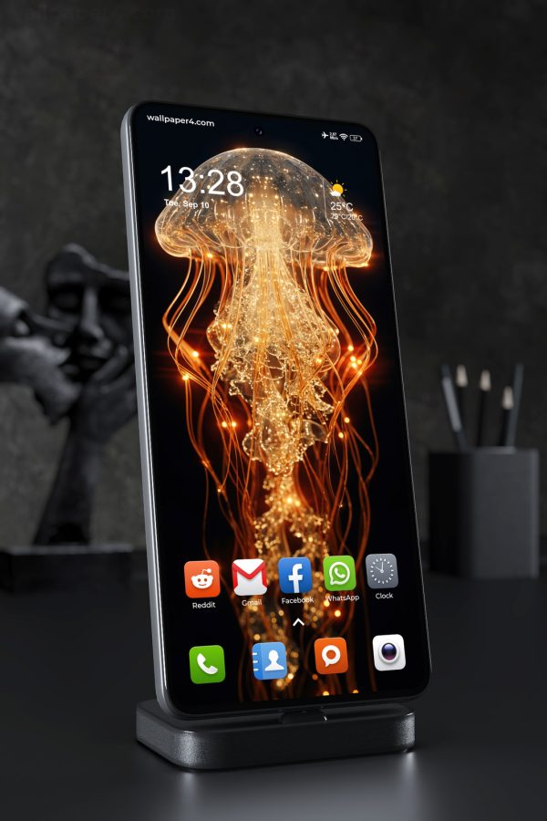Mobile Wallpaper 5600 - Glowing Golden Jellyfish in the Dark
