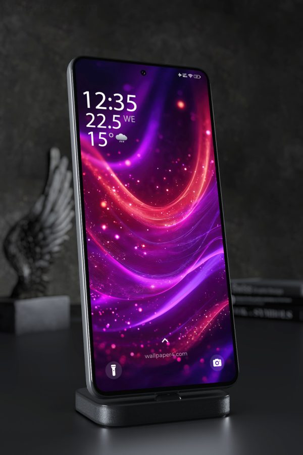 Phone Wallpaper 5608 - Neon Purple and Pink Abstract Light Waves