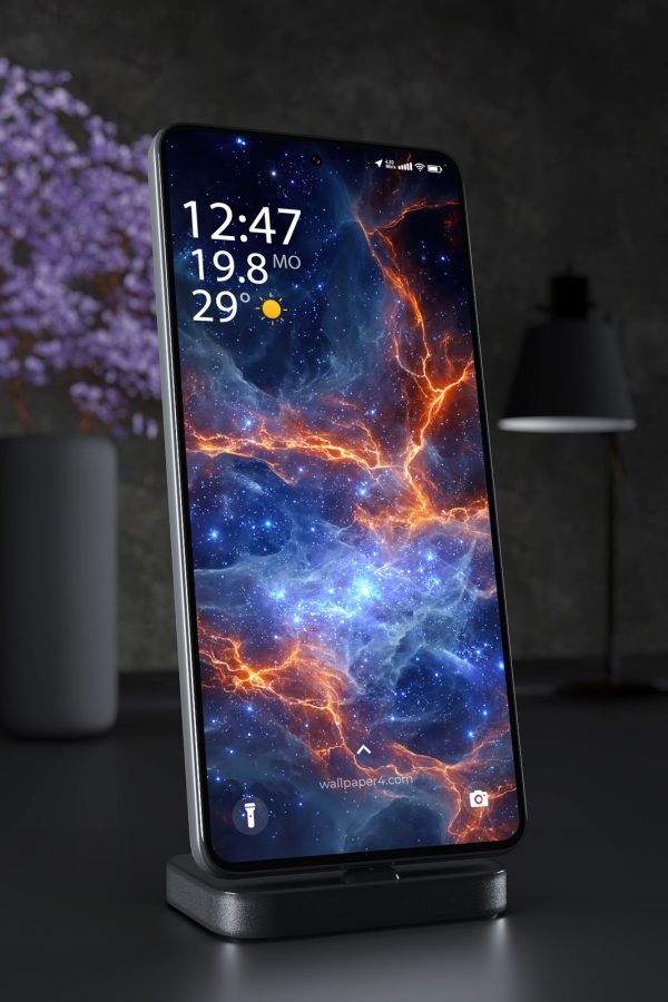 Phone Wallpaper 5620 - Electric Cosmic Nebula in Blue and Orange