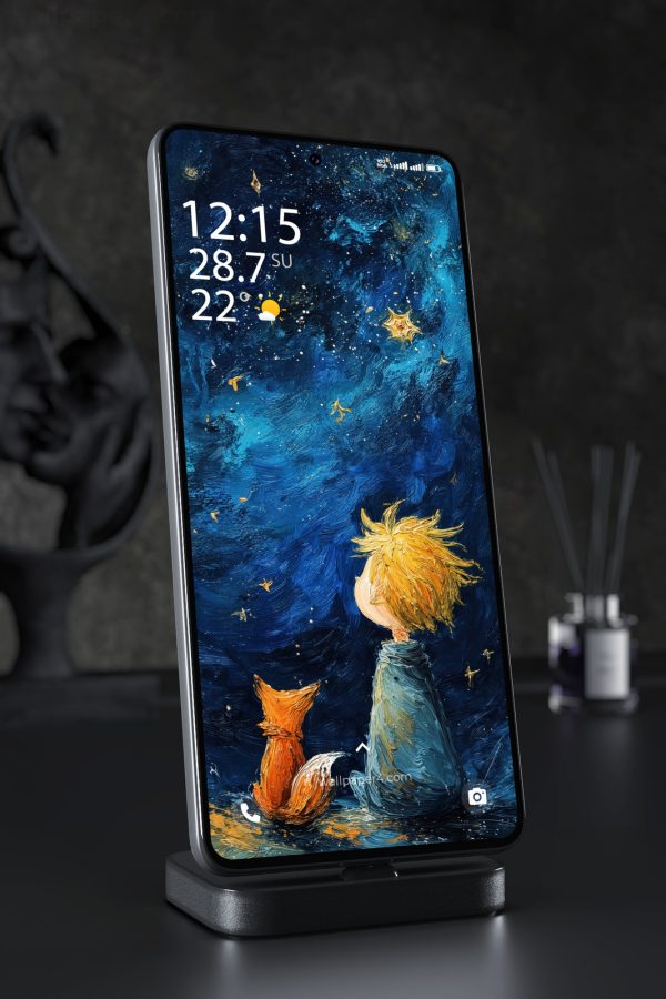 Phone Wallpaper 5624 - Little Prince and Fox Under a Starry Sky