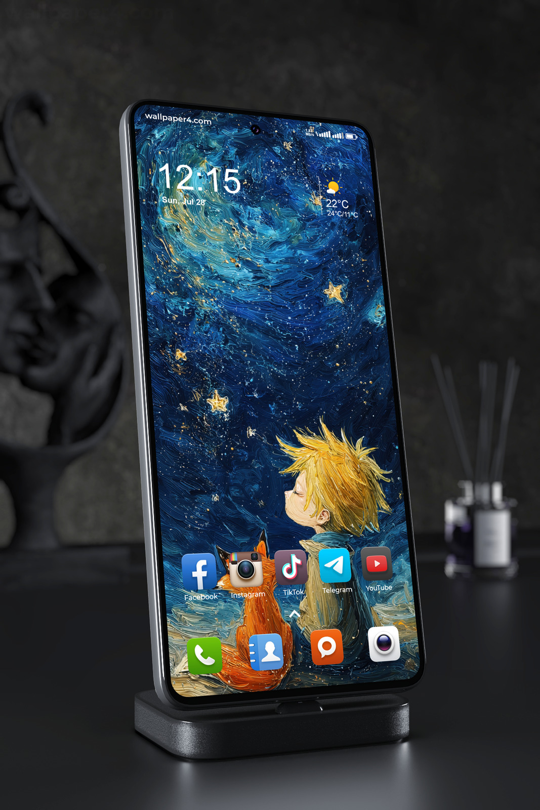 Mobile Wallpaper 5624 - Little Prince and Fox Under a Starry Sky