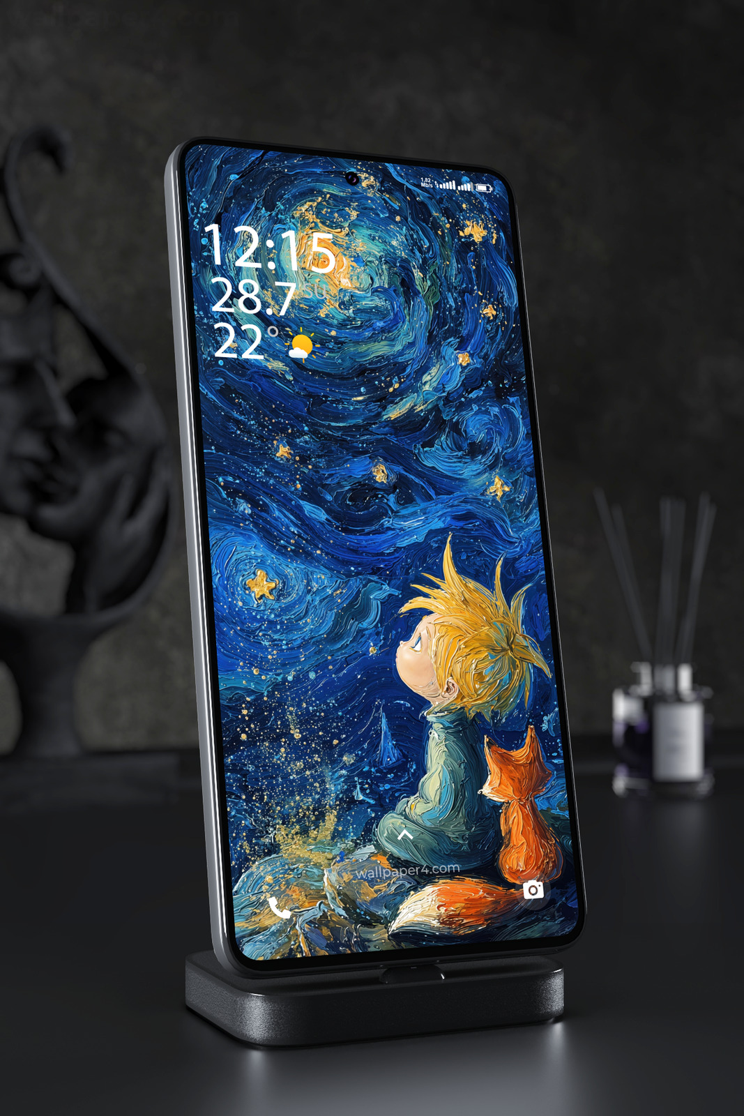 Mobile Wallpaper 5624 - Little Prince and Fox Under a Starry Sky