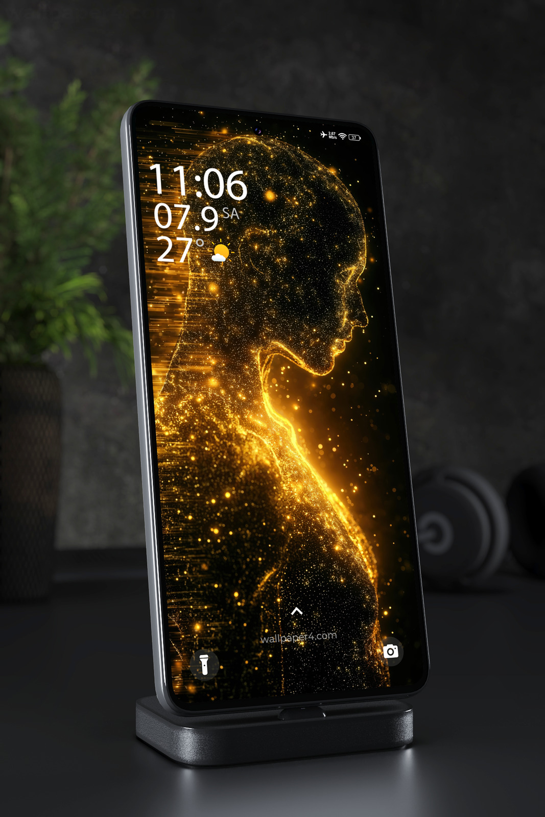 Phone Wallpaper 5633 - Golden Digital Human in a Futuristic Data Flow