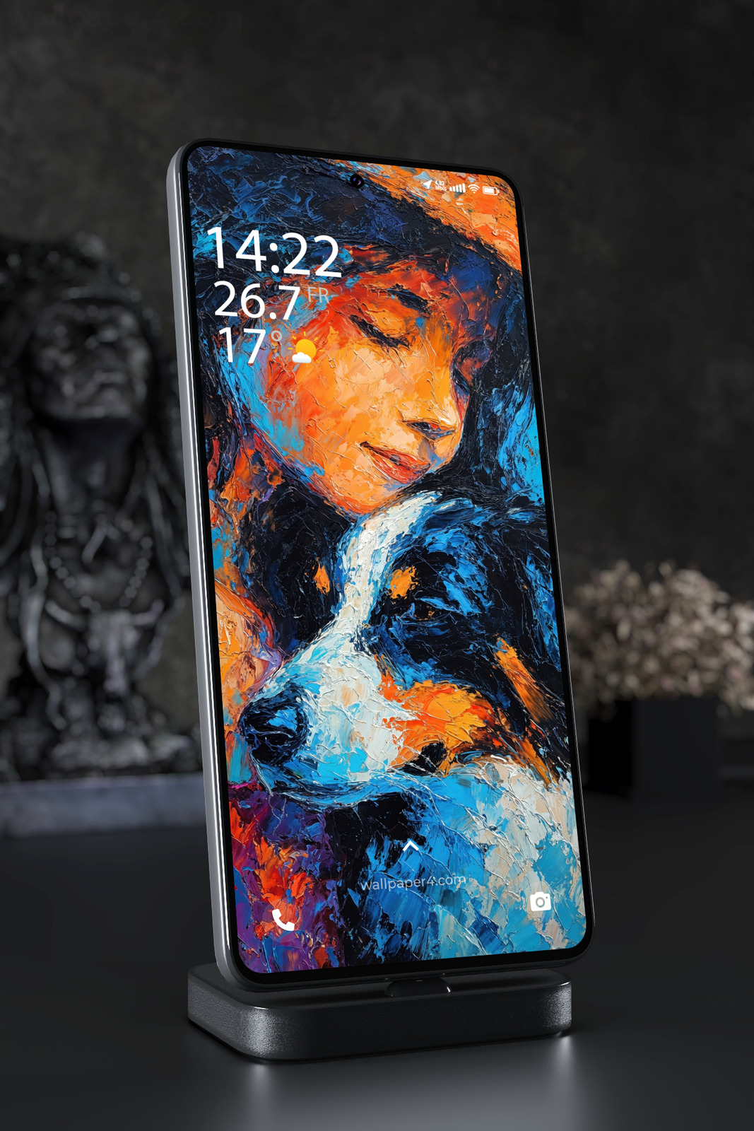 Mobile Wallpaper 5639 - Abstract Woman Portrait in Blue and Orange