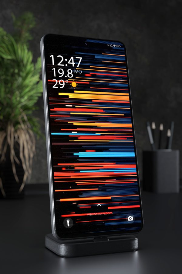 Phone Wallpaper 5644 - Abstract Neon Glitch Lines in Red and Blue