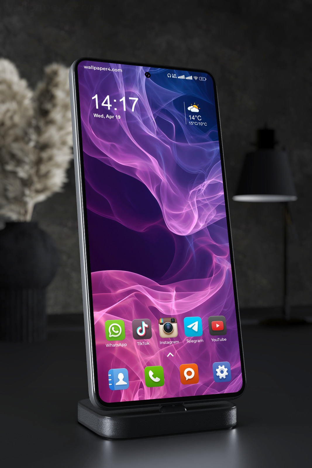 Phone Wallpaper 5659 - Neon Purple and Blue Abstract Smoke Waves