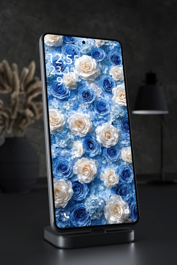 Mobile Wallpaper 5719 - Elegant Blue and Ivory Rose Floral Arrangement