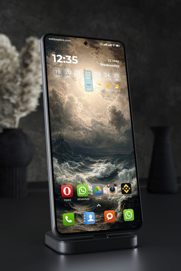 Phone Wallpaper 5723 - Moonlit Stormy Ocean and Dramatic Dark Waves