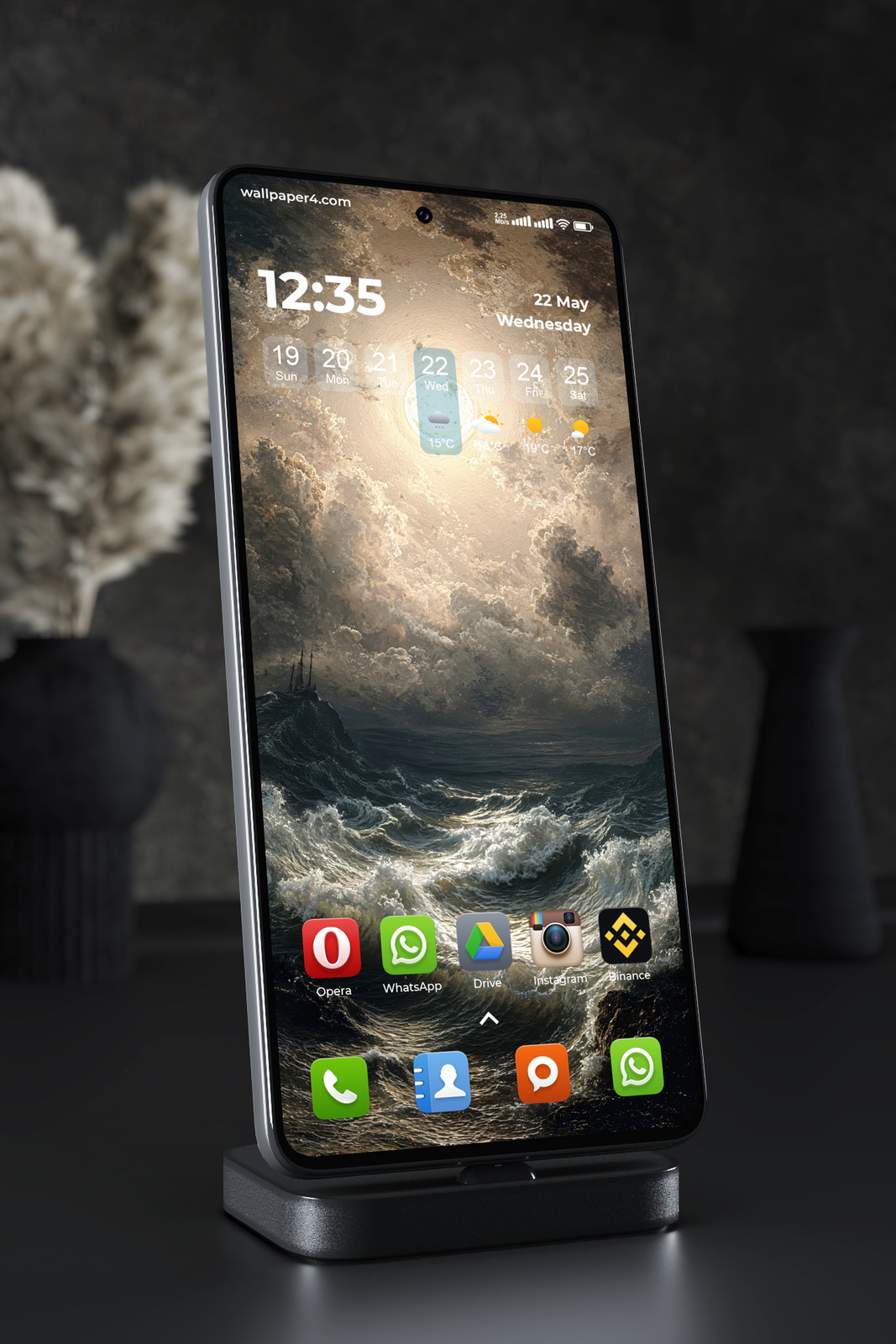 Phone Wallpaper 5723 - Moonlit Stormy Ocean and Dramatic Dark Waves