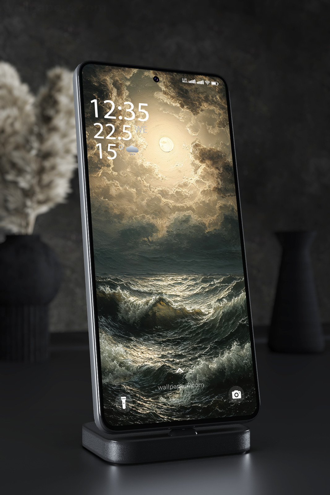 Mobile Wallpaper 5723 - Moonlit Stormy Ocean and Dramatic Dark Waves