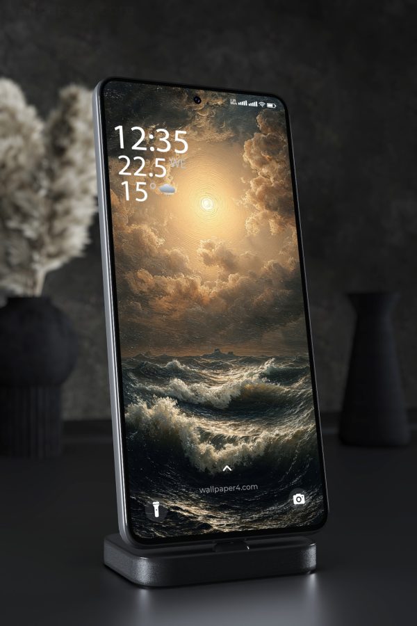 Mobile Wallpaper 5723 - Moonlit Stormy Ocean and Dramatic Dark Waves