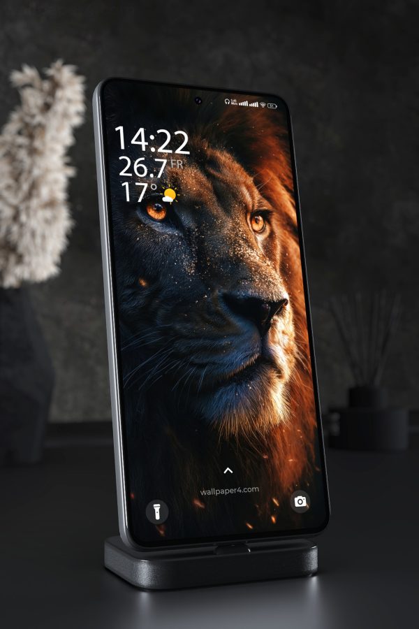 Phone Wallpaper 5737 - Majestic Lion Portrait in Fire and Shadow