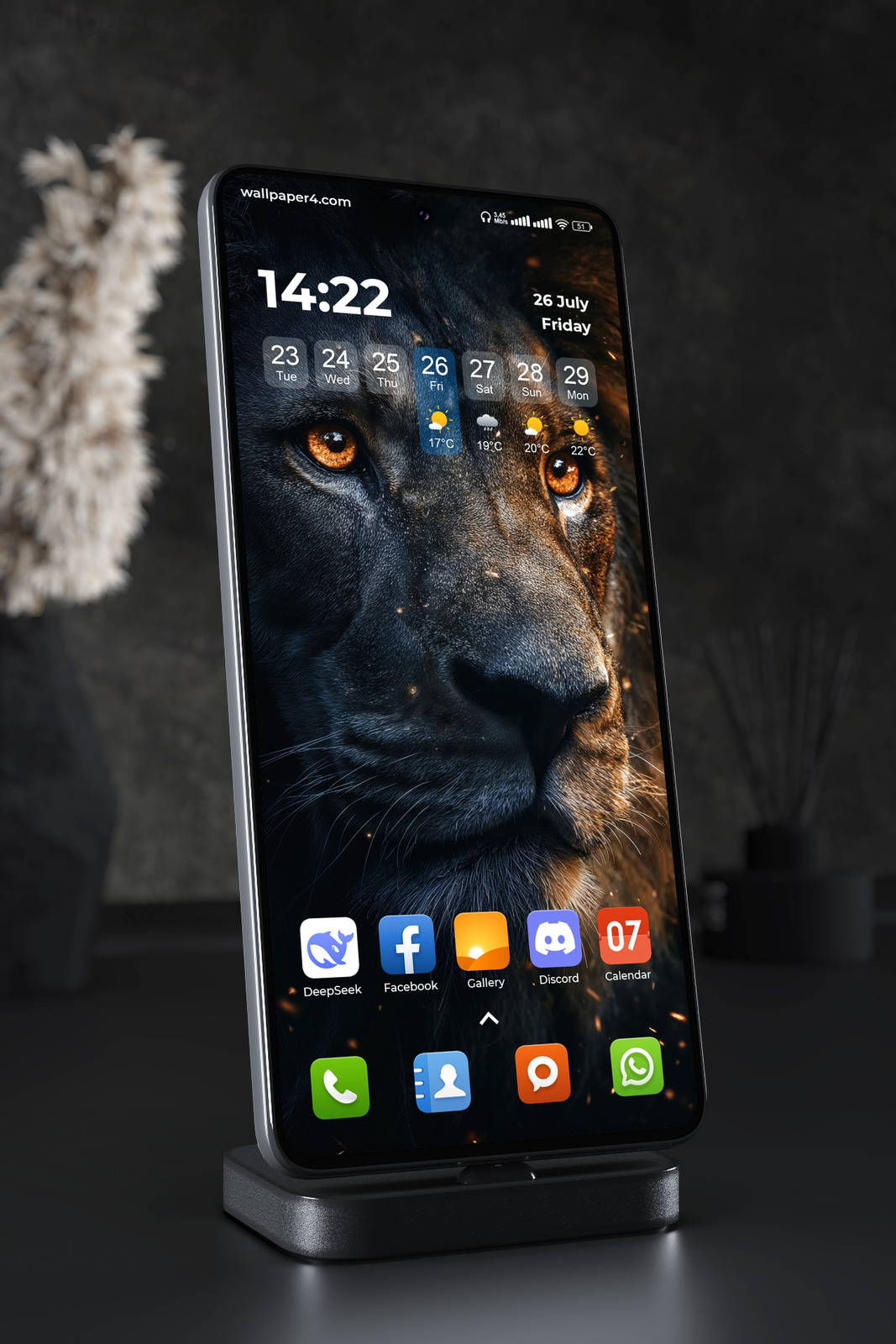 Mobile Wallpaper 5737 - Majestic Lion Portrait in Fire and Shadow