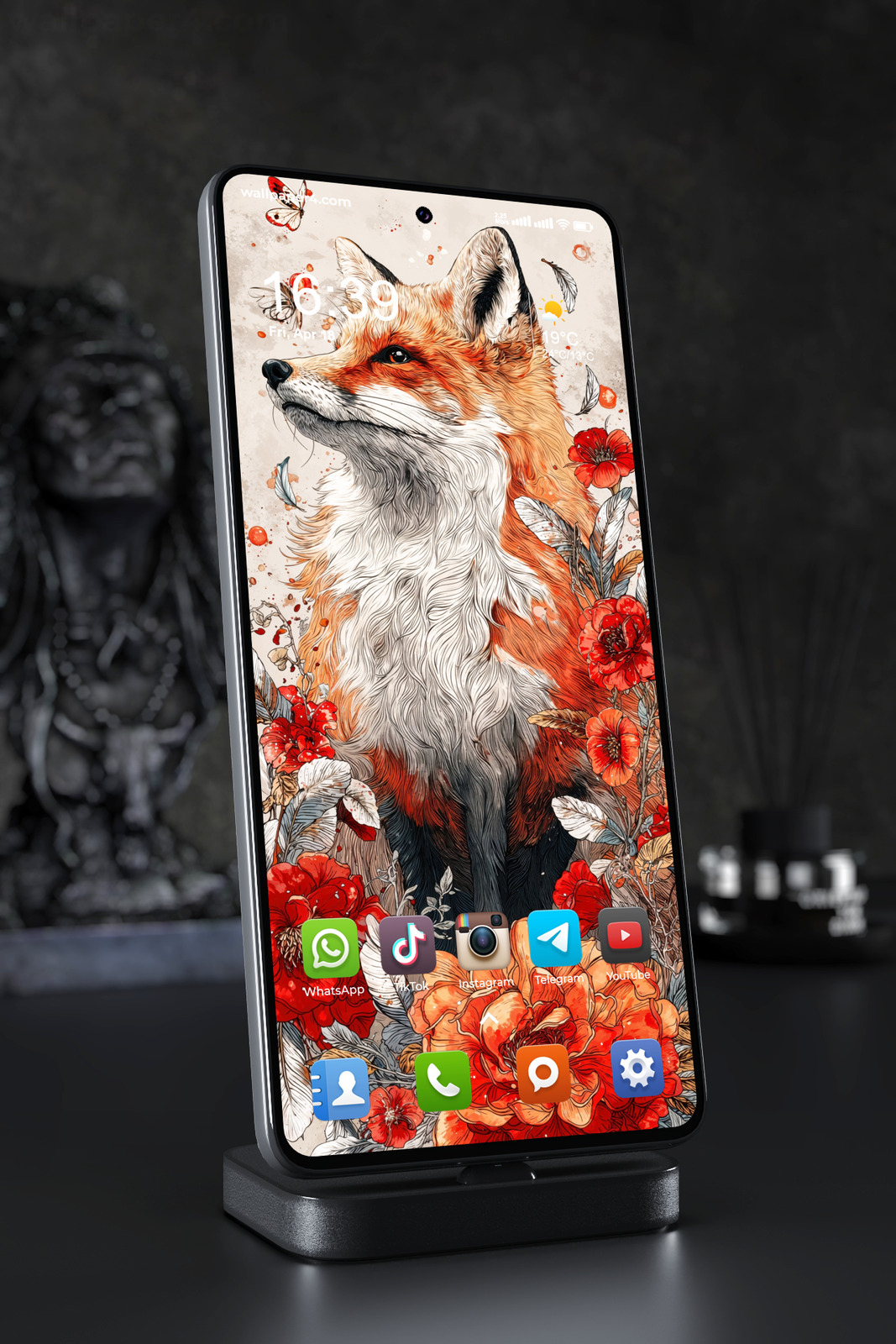 Phone Wallpaper 5748 - Majestic Red Fox Surrounded by Autumn Flowers