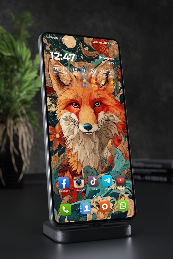 Mobile Wallpaper 5753 - Elegant Red Fox in a Floral Fantasy Garden