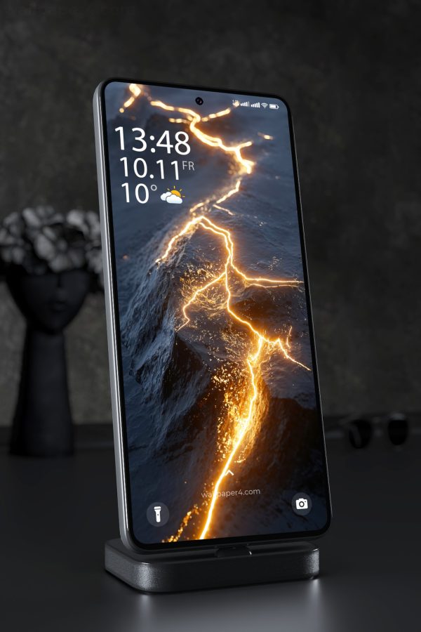 Mobile Wallpaper 5762 - Golden Energy Cracks Across Dark Stone