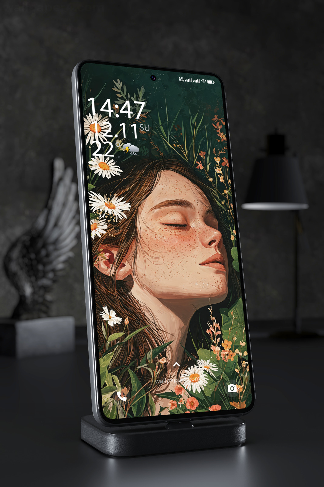 Mobile Wallpaper 5767 - Serene Woman Among Wildflowers Digital Art