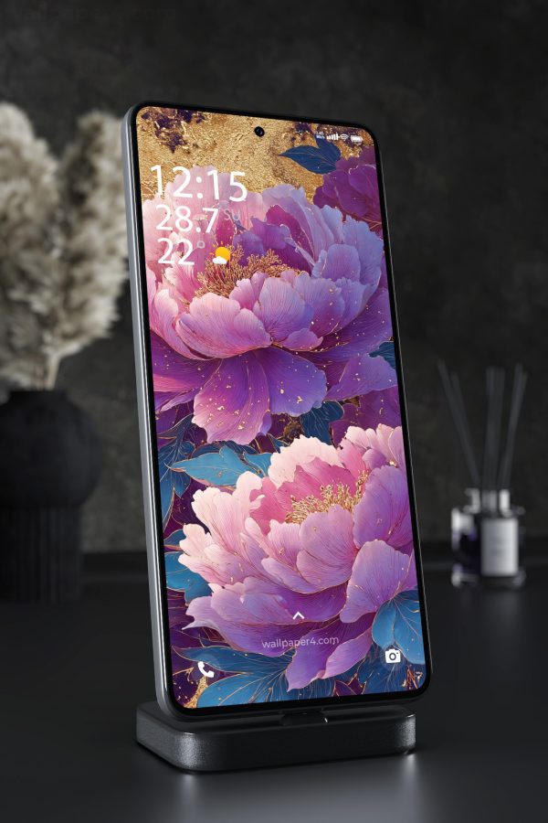 Phone Wallpaper 5775 - Elegant Purple Peonies with Golden Details