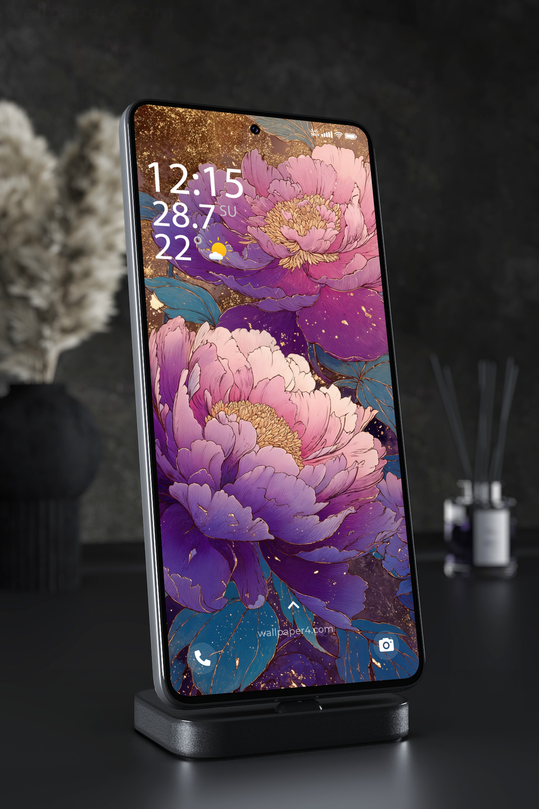 Mobile Wallpaper 5775 - Elegant Purple Peonies with Golden Details