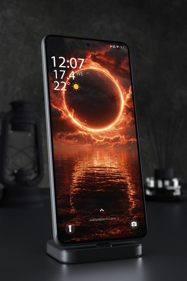 Phone Wallpaper 5797 - Fiery Solar Eclipse Above a Dark Ocean