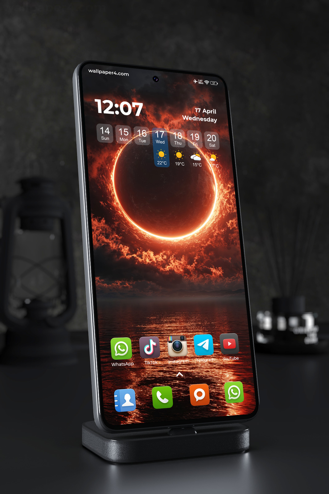 Mobile Wallpaper 5797 - Fiery Solar Eclipse Above a Dark Ocean