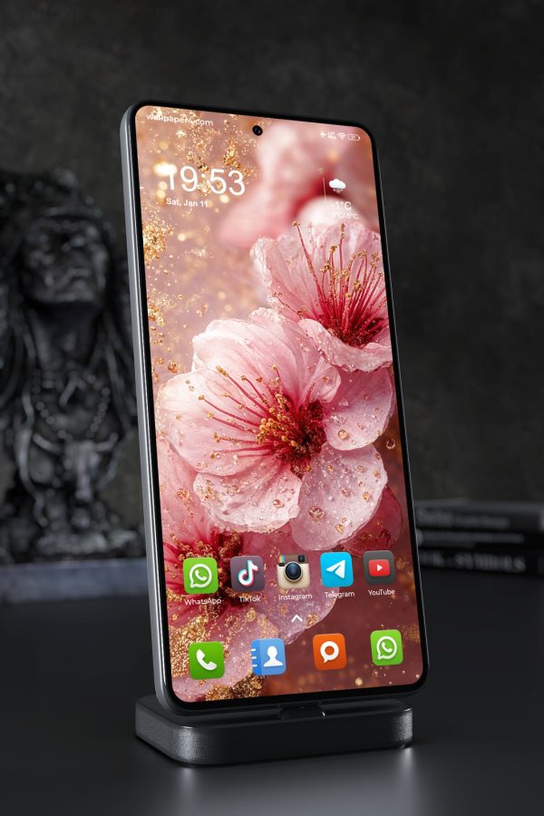 Phone Wallpaper 5801 - Pink Cherry Blossoms with Golden Sparkles