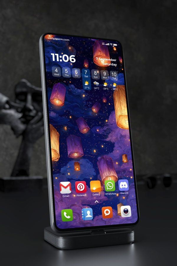 Phone Wallpaper 5811 - Glowing Sky Lanterns in a Starry Night