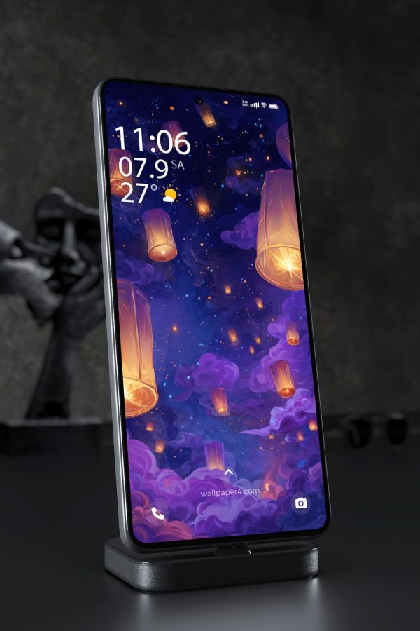 Mobile Wallpaper 5811 - Glowing Sky Lanterns in a Starry Night