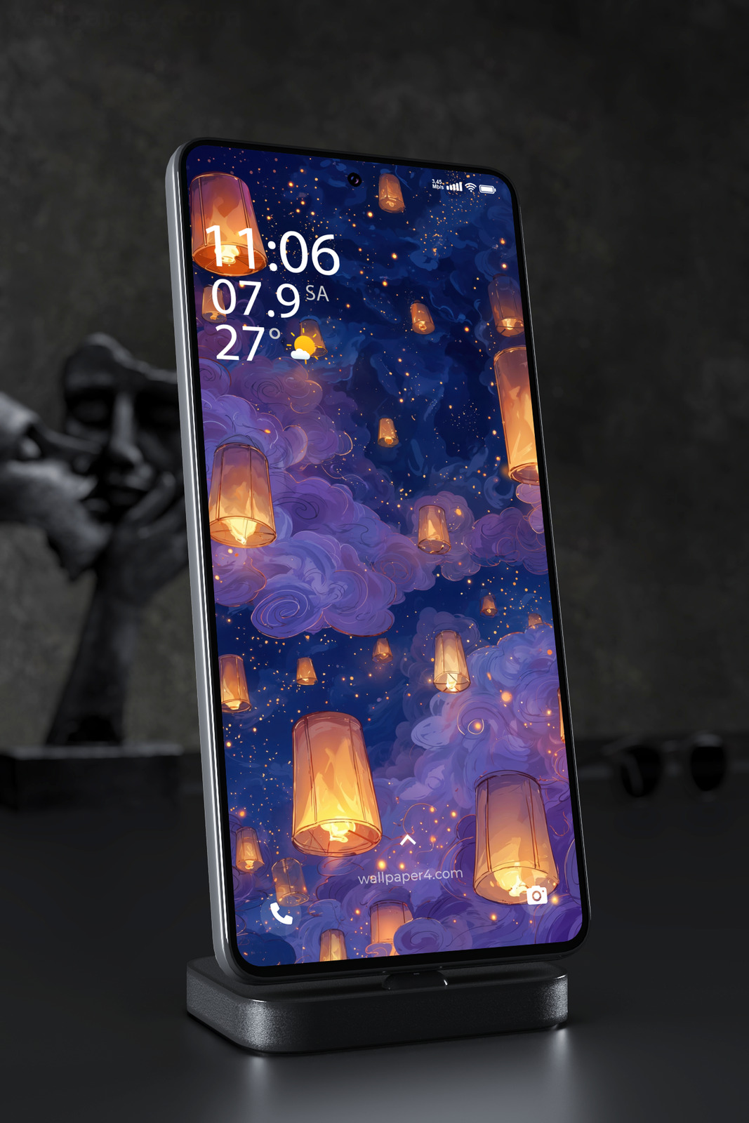 Mobile Wallpaper 5811 - Glowing Sky Lanterns in a Starry Night
