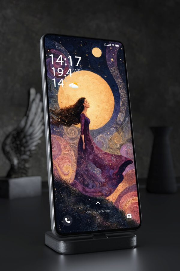 Phone Wallpaper 5818 - Dreaming Beneath a Golden Moonlit Sky