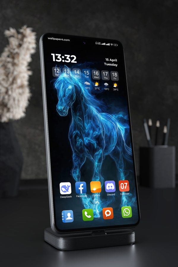 Phone Wallpaper 5840 - Mystical Blue Fire Horse in the Dark