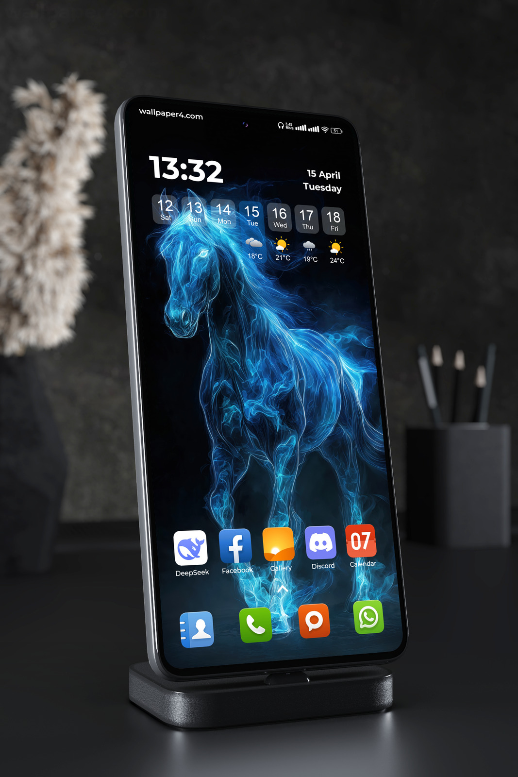 Phone Wallpaper 5840 - Mystical Blue Fire Horse in the Dark