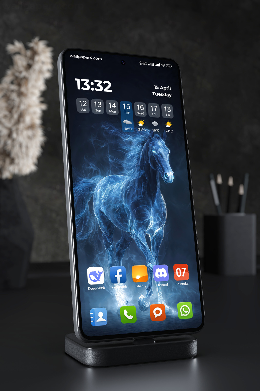 Mobile Wallpaper 5840 - Mystical Blue Fire Horse in the Dark