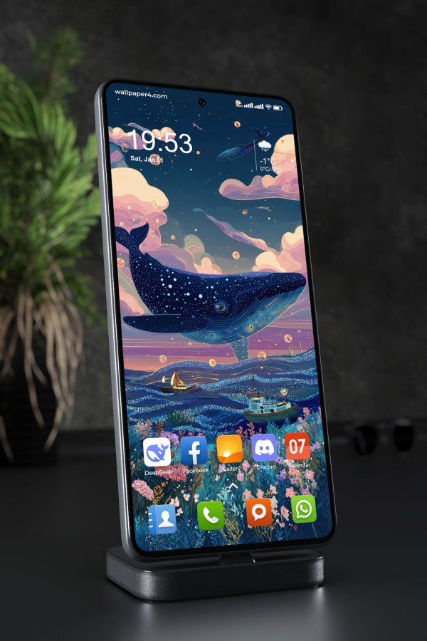 Phone Wallpaper 5856 - Cosmic Whale Above a Colorful Fantasy Ocean