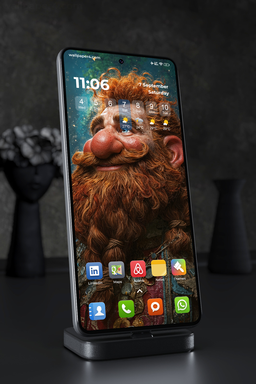 Phone Wallpaper 5866 - Cheerful Red-Bearded Dwarf Fantasy Portrait