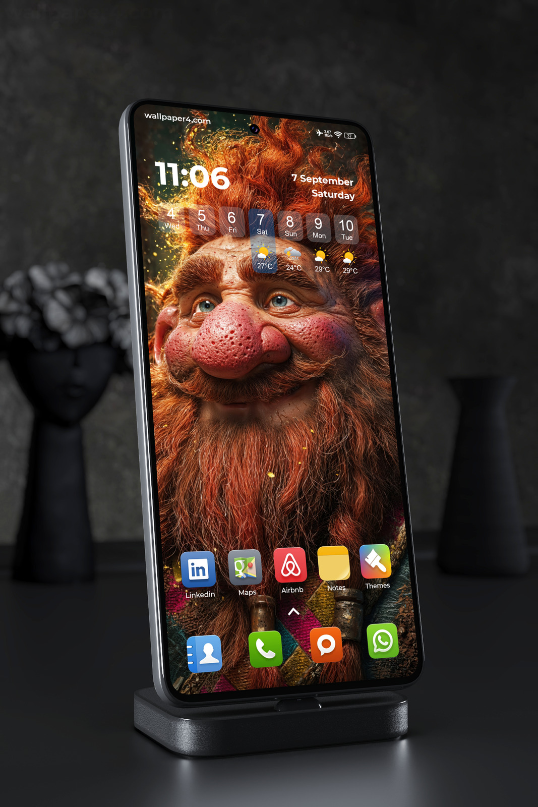 Mobile Wallpaper 5866 - Cheerful Red-Bearded Dwarf Fantasy Portrait