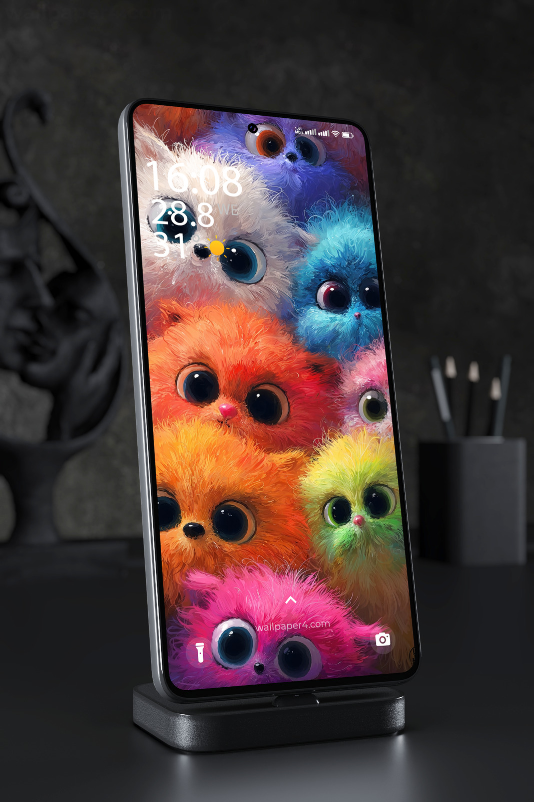 Phone Wallpaper 5890 - Colorful Big-Eyed Fluffy Creatures Portrait