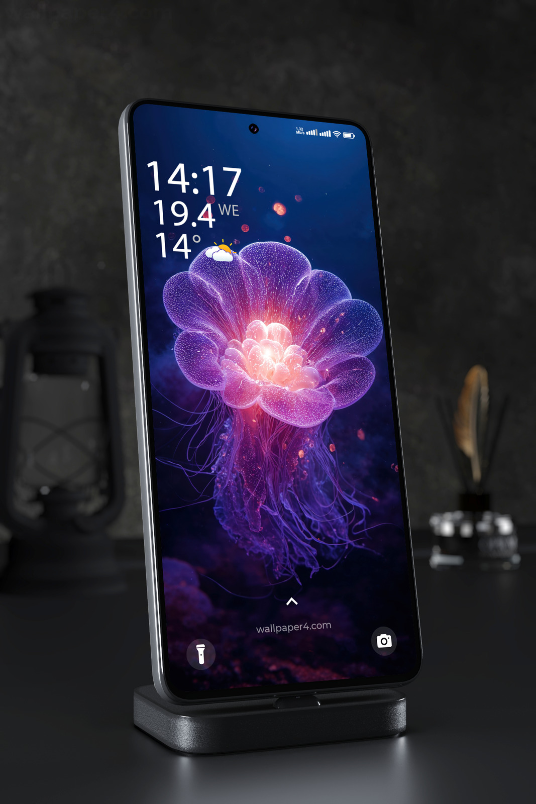 Phone Wallpaper 5903 - Glowing Cosmic Flower in Deep Blue Space