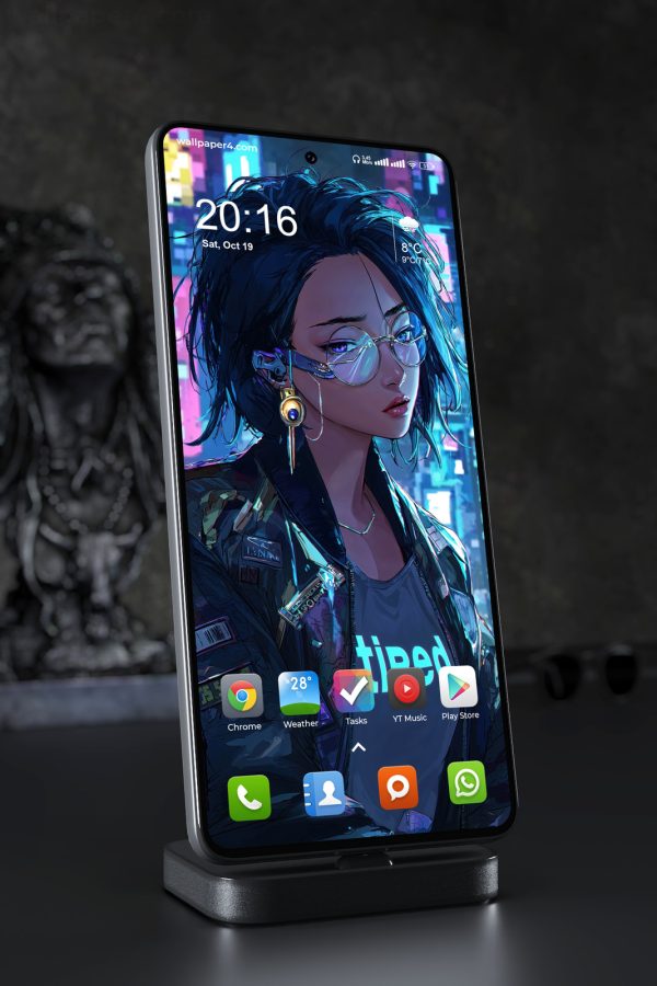 Mobile Wallpaper 5906 - Neon Cyberpunk Girl in Glasses at Night