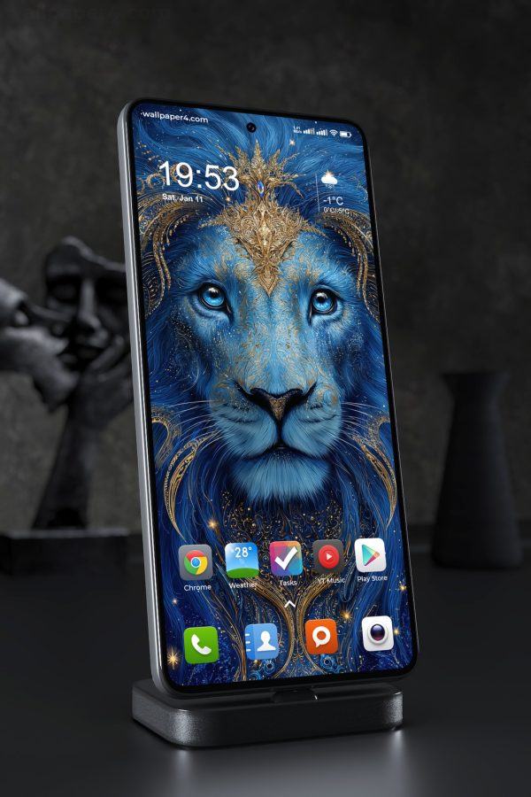 Phone Wallpaper 5915 - Celestial Blue Lion with Ornate Golden Crown