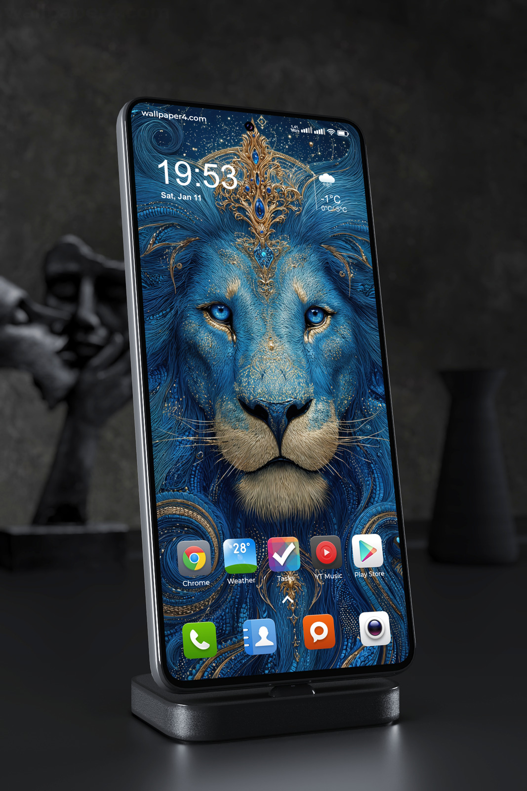 Mobile Wallpaper 5915 - Celestial Blue Lion with Ornate Golden Crown