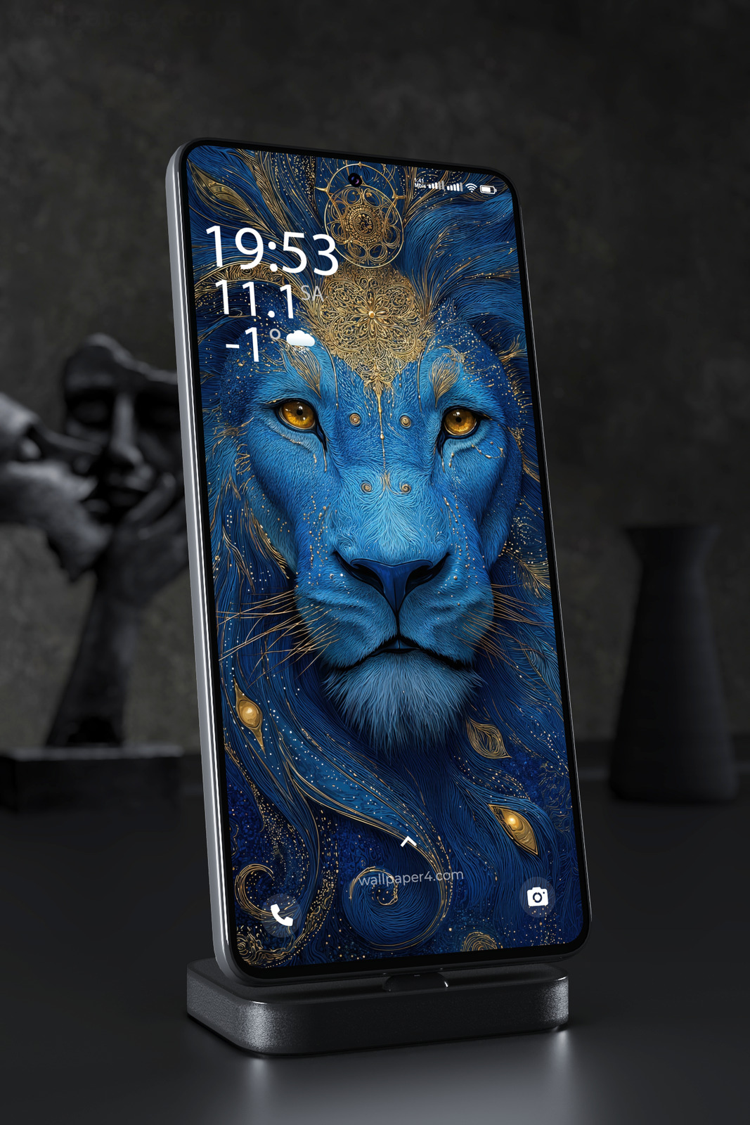 Mobile Wallpaper 5915 - Celestial Blue Lion with Ornate Golden Crown