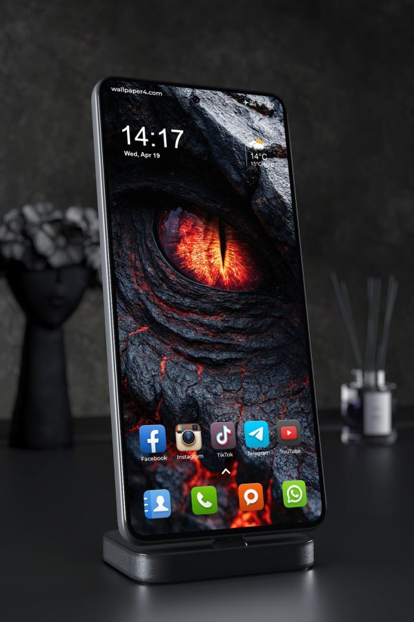 Phone Wallpaper 5920 - Fiery Dragon Eye Beneath Black Volcanic Scales