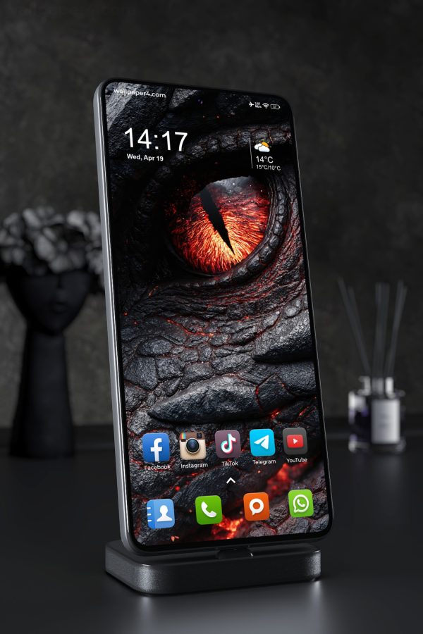 Mobile Wallpaper 5920 - Fiery Dragon Eye Beneath Black Volcanic Scales