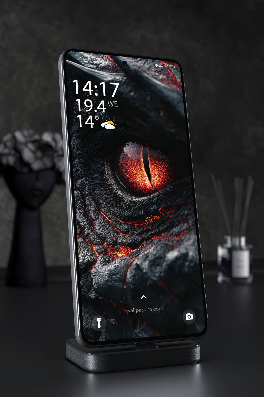 Mobile Wallpaper 5920 - Fiery Dragon Eye Beneath Black Volcanic Scales