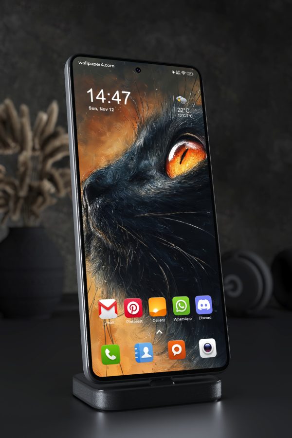 Phone Wallpaper 5930 - Black Cat with Fiery Amber Eye Portrait