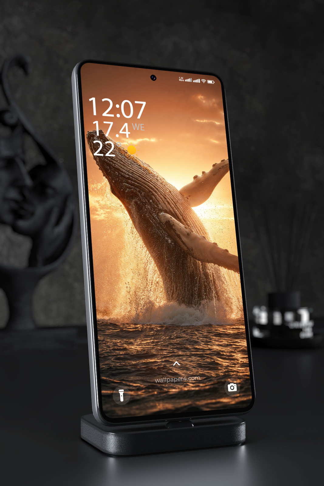 Phone Wallpaper 5938 - Majestic Humpback Whale at Golden Sunset